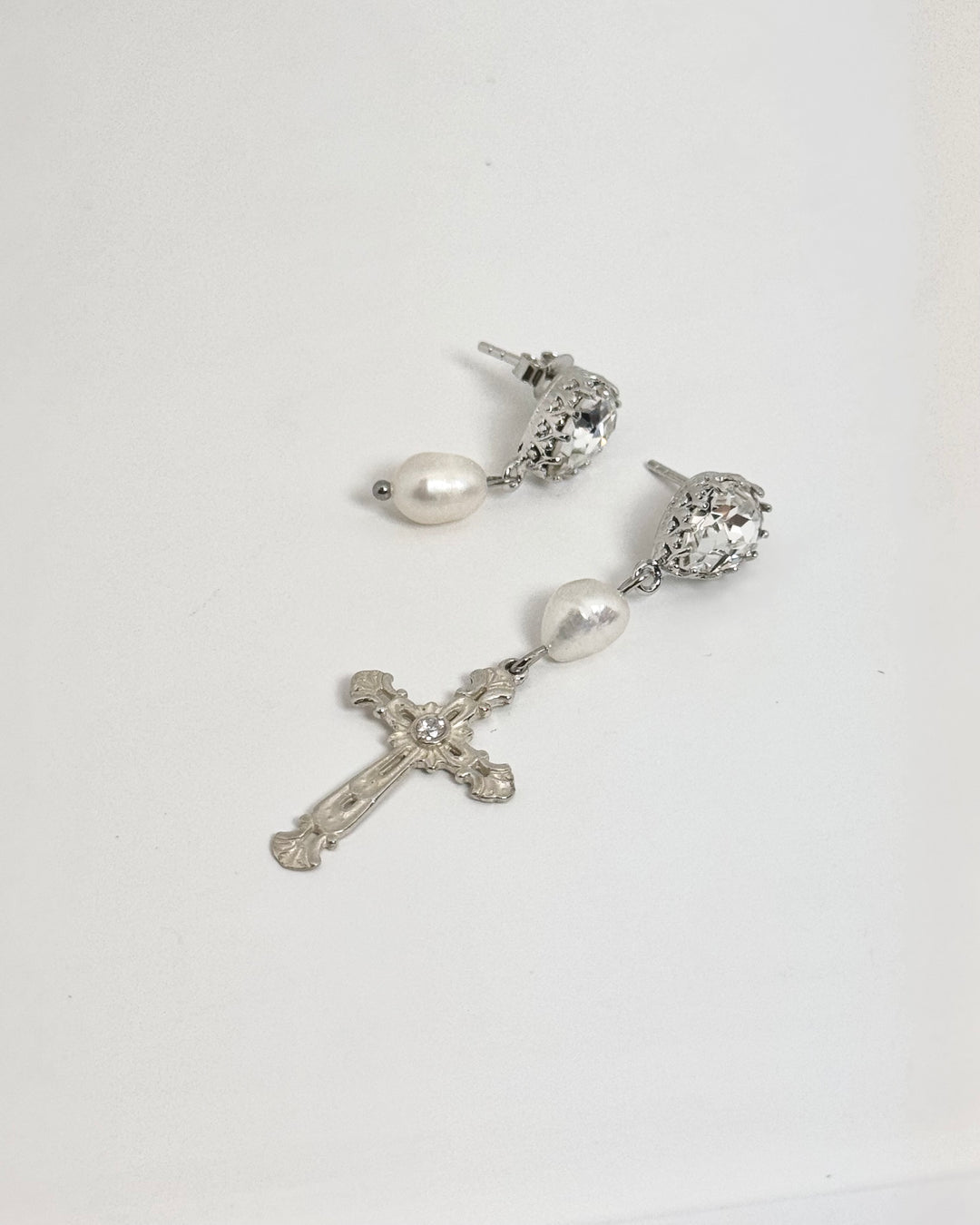 Gothic Cross Pearl Earrings