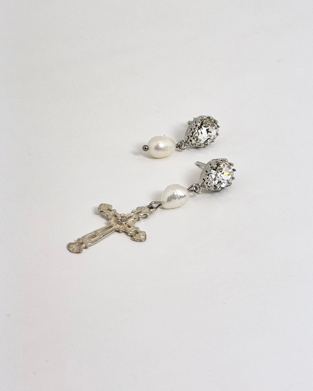 Gothic Cross Pearl Earrings