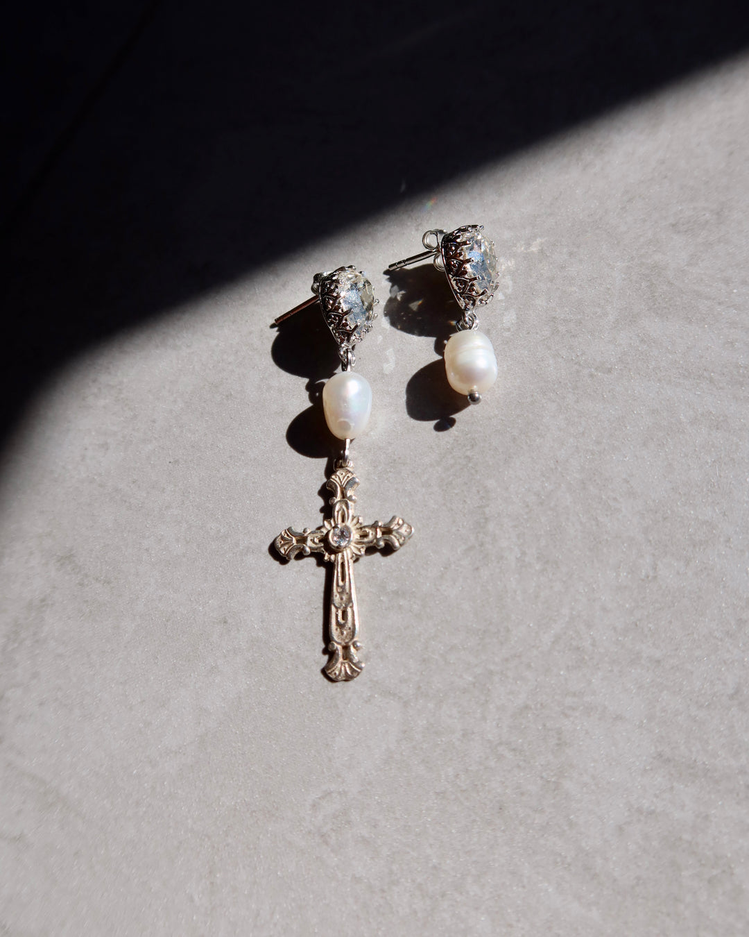 Gothic Cross Pearl Earrings