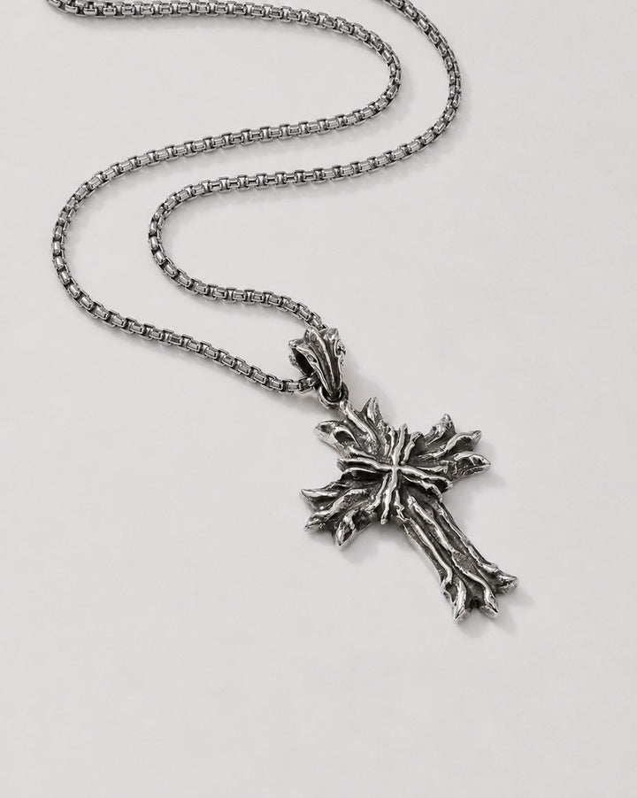 Royal Cross Necklace - Patina Silver