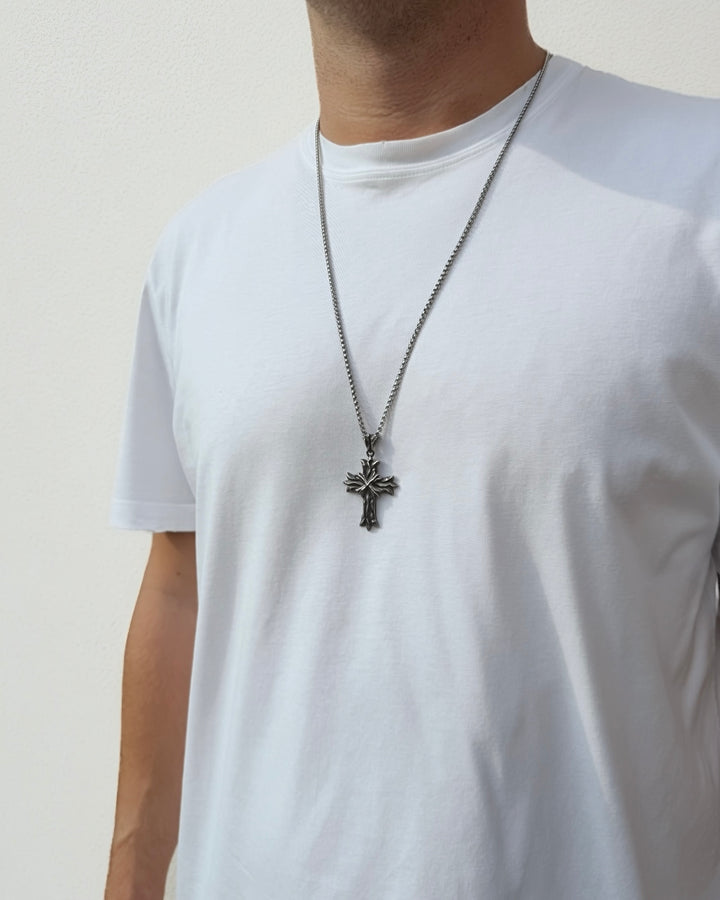 Royal Cross Necklace - Patina Silver