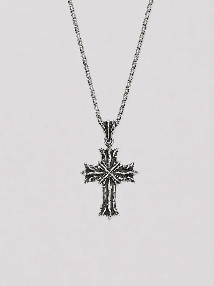 Royal Cross Necklace - Patina Silver