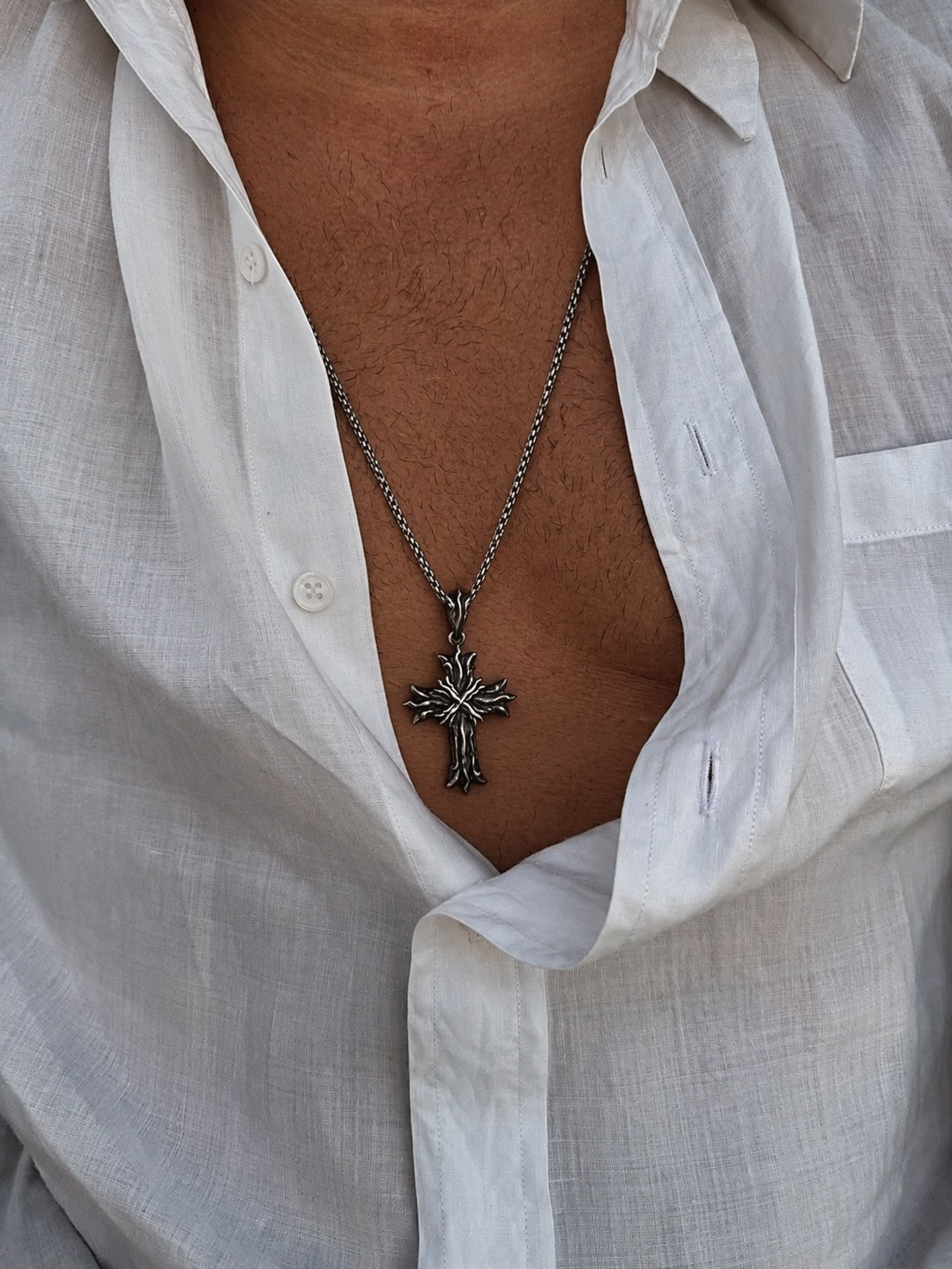 Royal Cross Necklace - Patina Silver