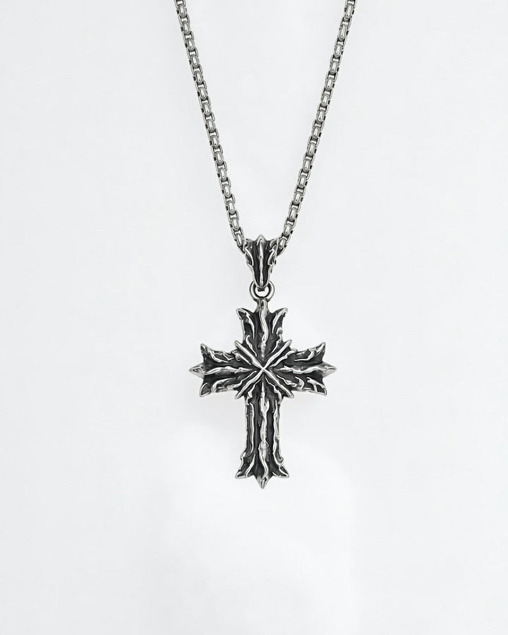 Royal Cross Necklace - Patina Silver