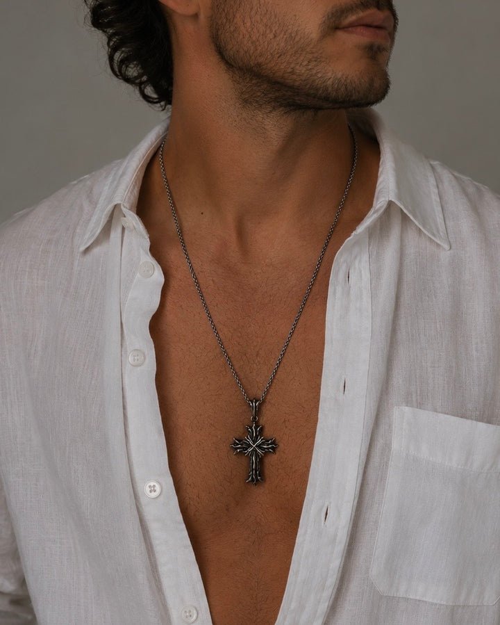 Royal Cross Necklace - Patina Silver