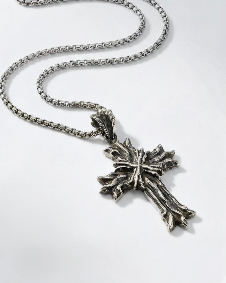 Royal Cross Necklace - Patina Sterling Silver