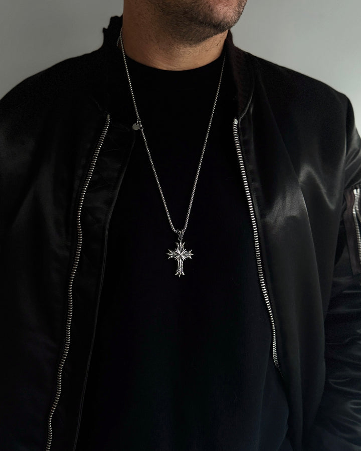 Royal Cross Necklace - Patina Sterling Silver