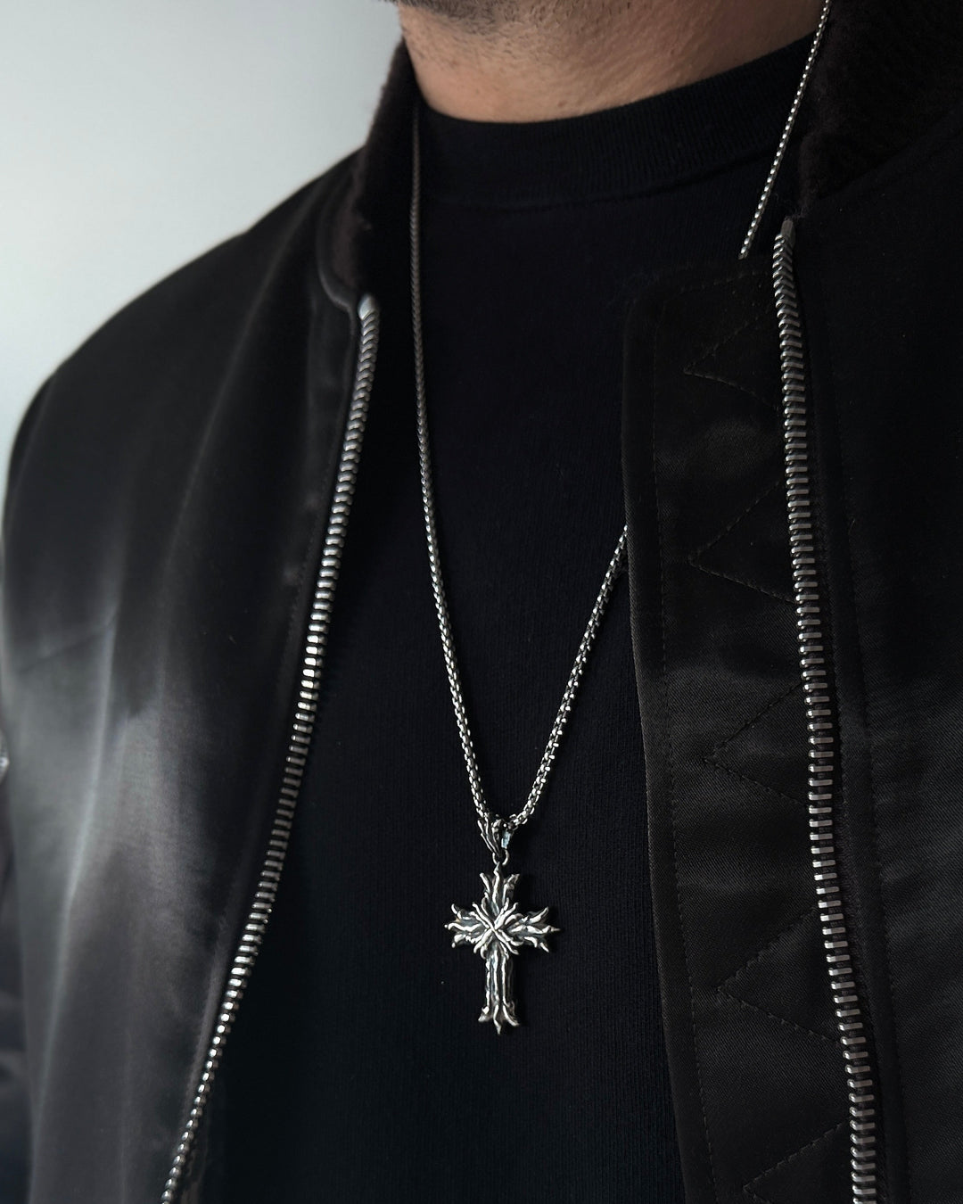 Royal Cross Necklace - Patina Sterling Silver