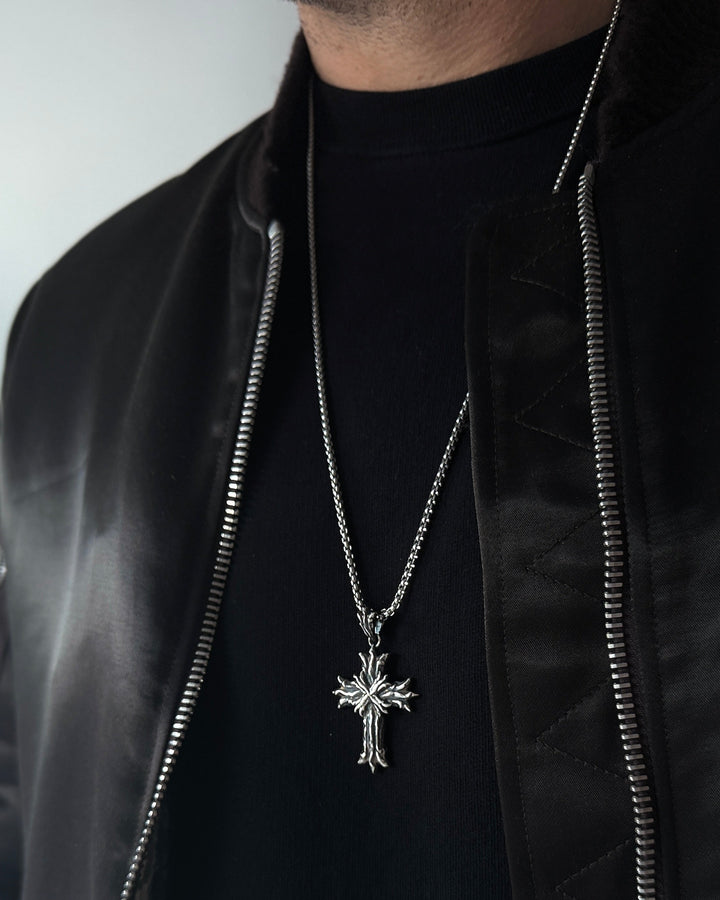 Royal Cross Necklace - Patina Sterling Silver