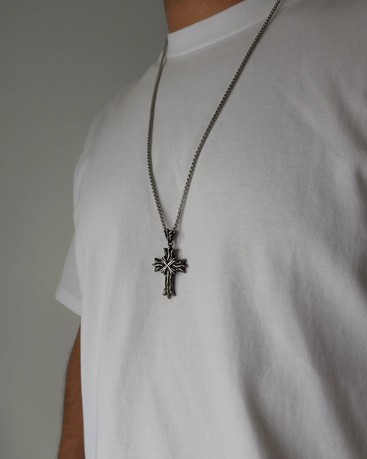 Royal Cross Necklace - Patina Sterling Silver