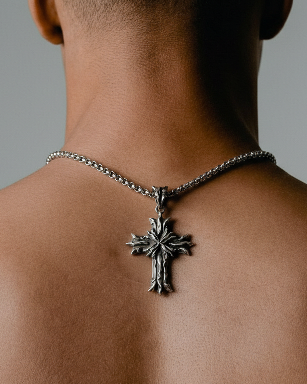 Royal Cross Necklace - Patina Sterling Silver