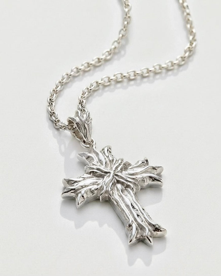 Royal Cross Necklace - Polished Sterling Silver