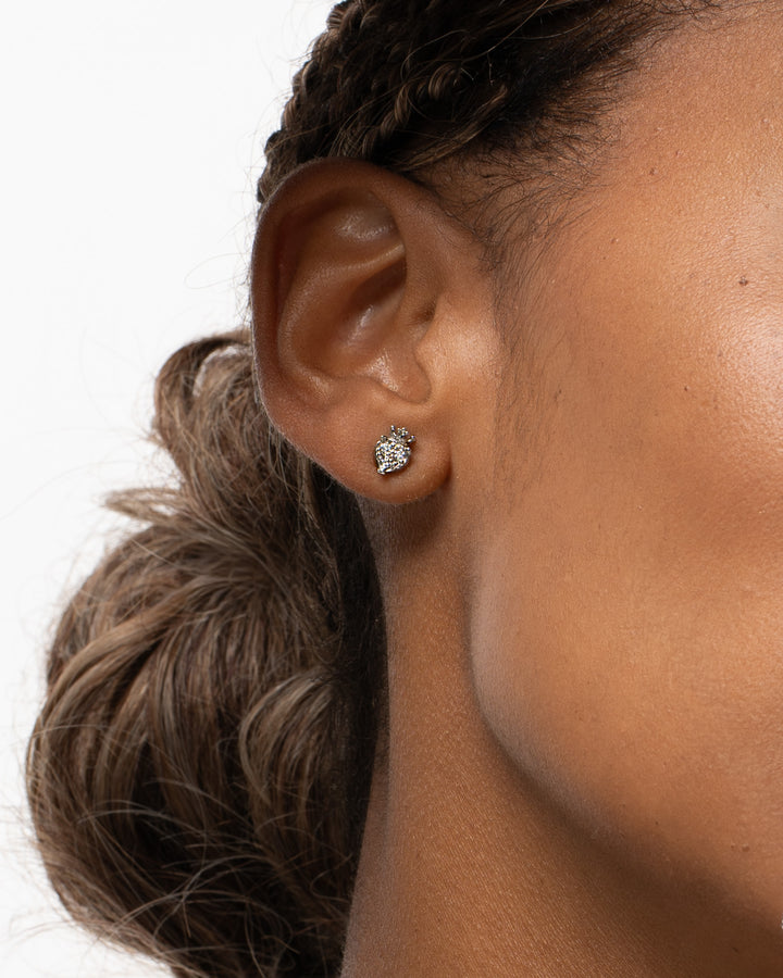 Royal Crown Heart 14K White Gold Diamond Earrings