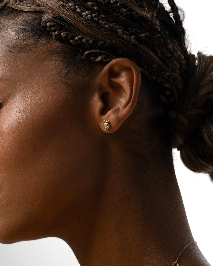 Royal Crown Heart 14K Gold Diamond Earrings