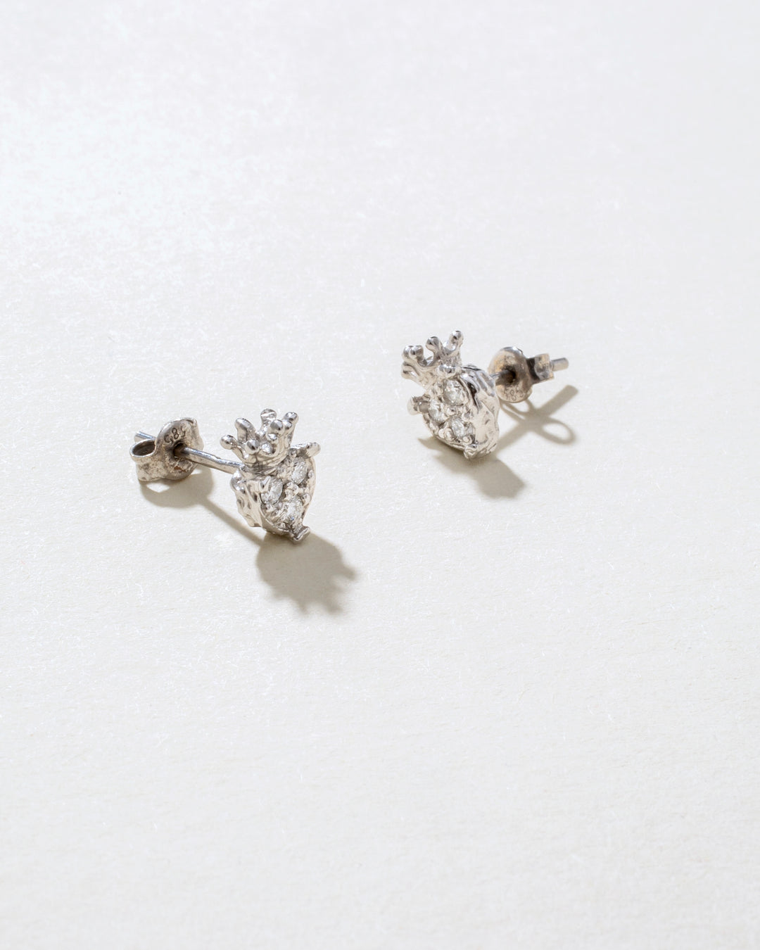 Royal Crown Heart 14K White Gold Diamond Earrings