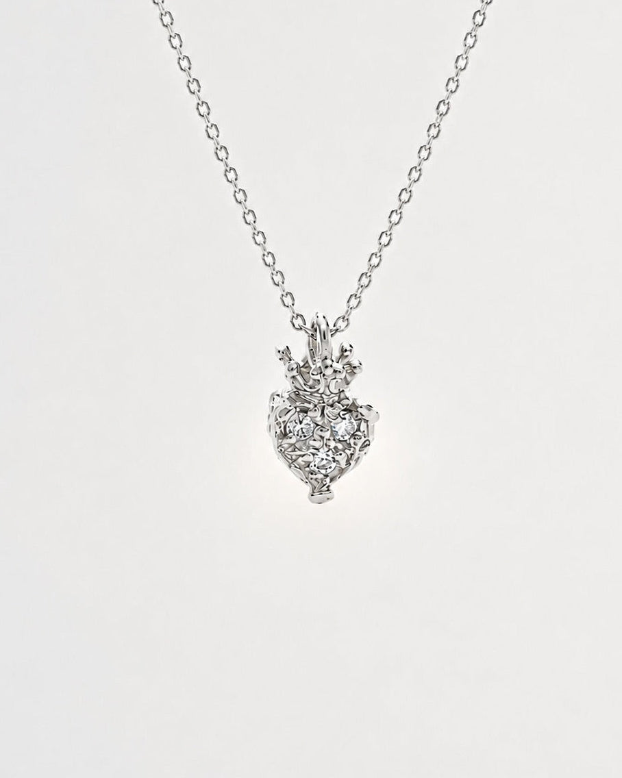Royal Crown Heart 14K White Gold Diamonds Necklace