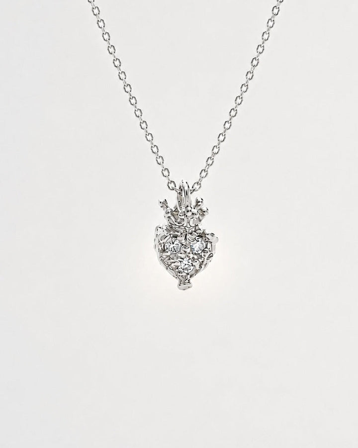 Royal Crown Heart 14K White Gold Diamonds Necklace