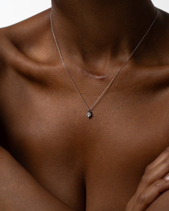 Royal Crown Heart 14K White Gold Diamonds Necklace