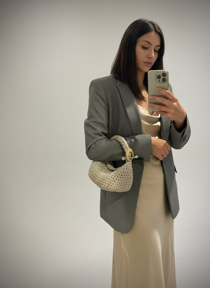 Small Gigi Clasp Bag - Metallic Platinum