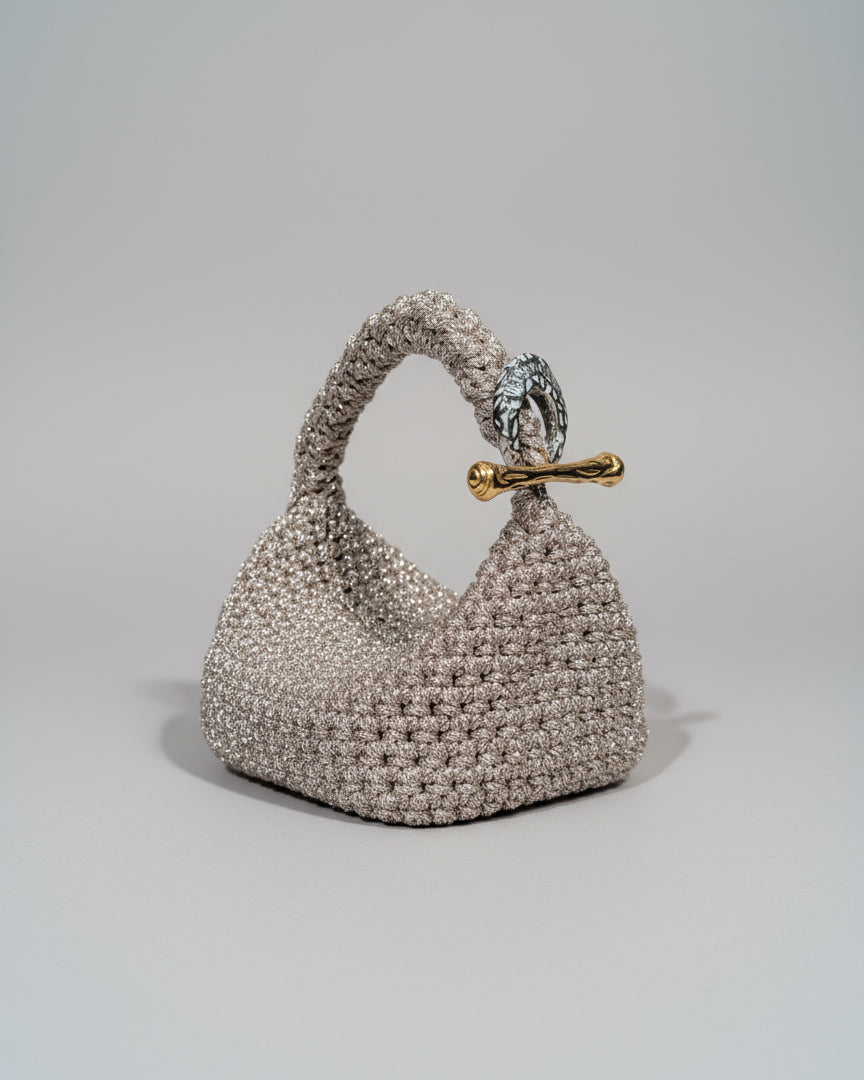 Small Gigi Clasp Bag - Metallic Platinum