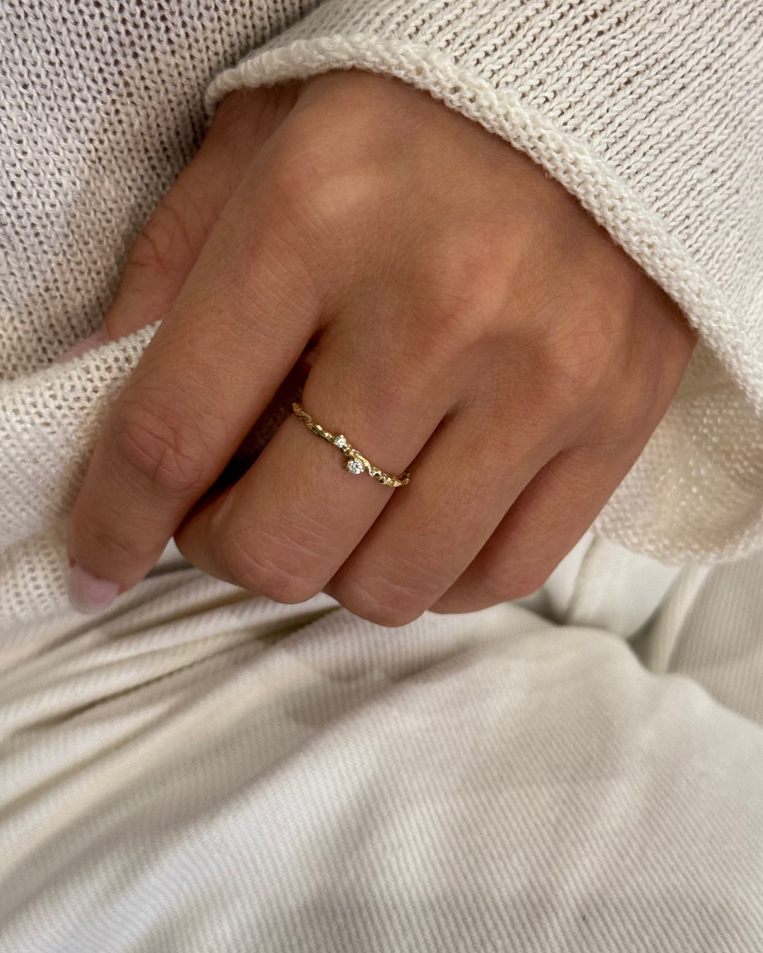 Wavy 14K Gold Diamonds Ring