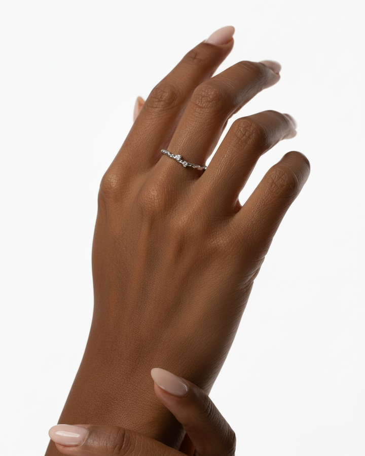 Wavy 14K Gold Diamonds Ring