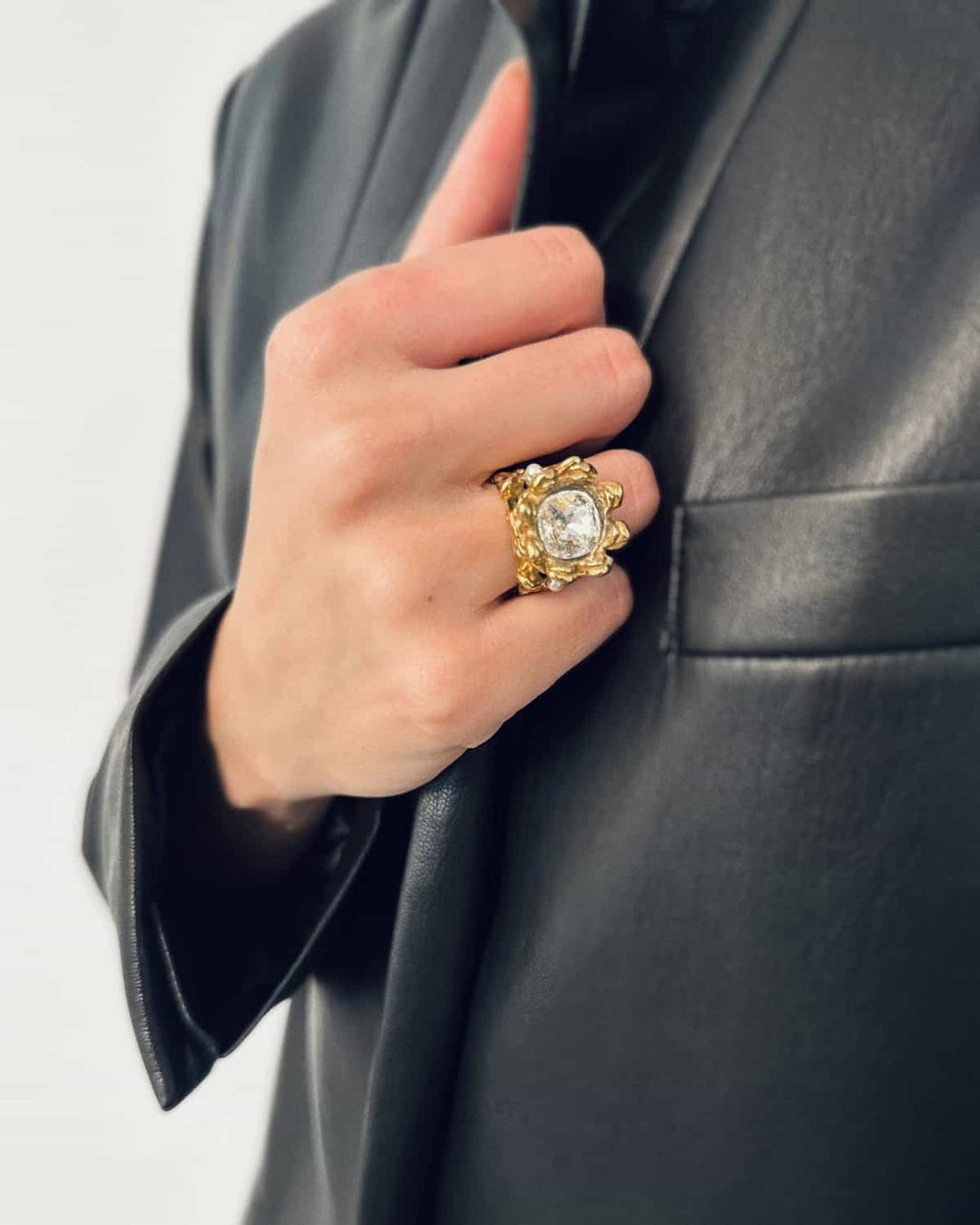 Crystal Royal Ring Stainless Steel Gold Finish