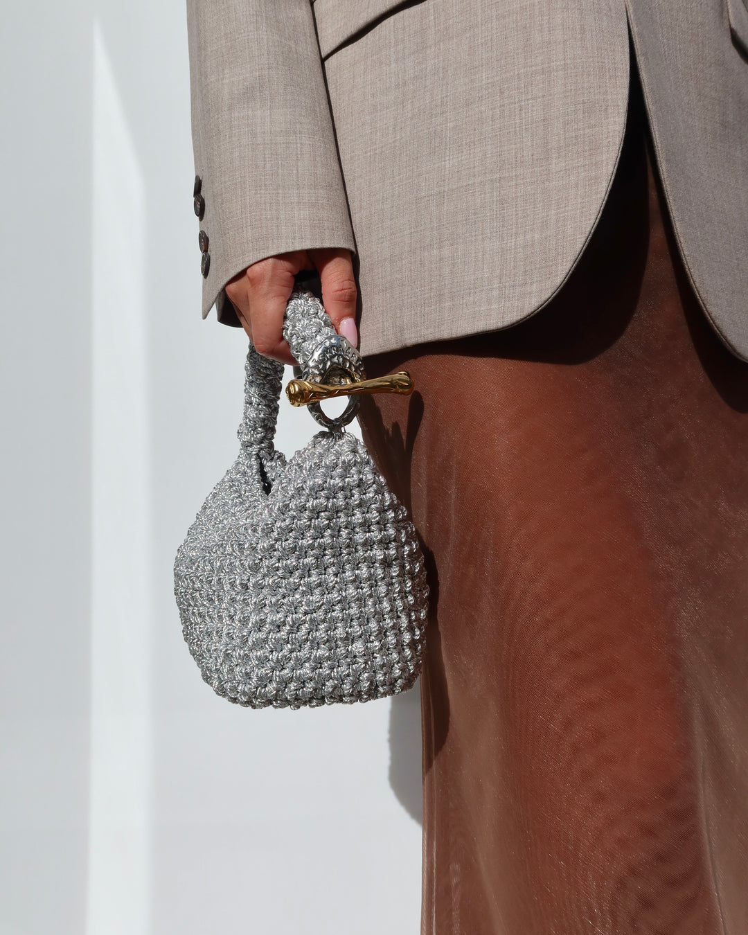 Medium Gigi Clasp Bag - Metallic Silver