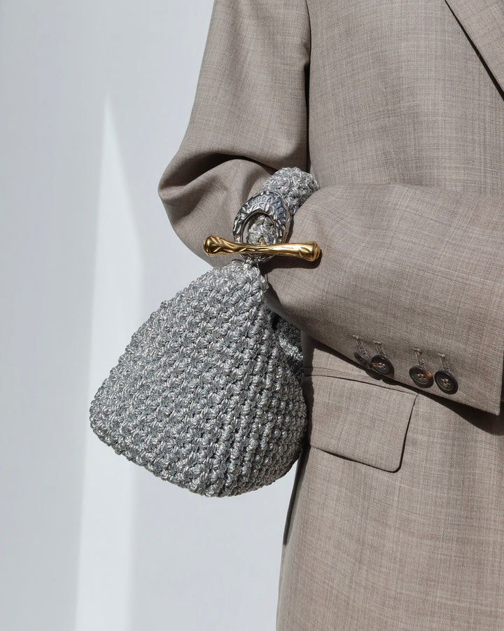 Medium Gigi Clasp Bag - Metallic Silver