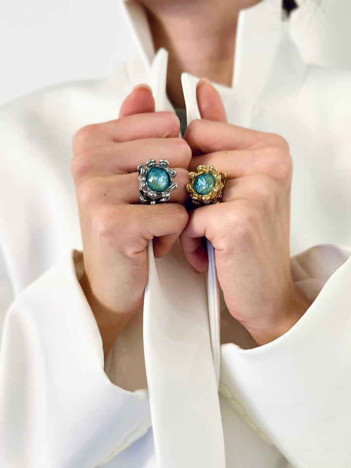 Crystal Royal Ring Stainless Steel Gold Finish