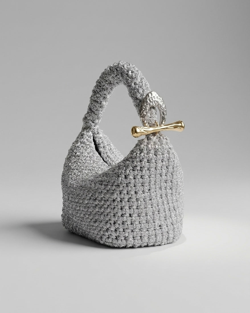 Medium Gigi Clasp Bag - Metallic Silver