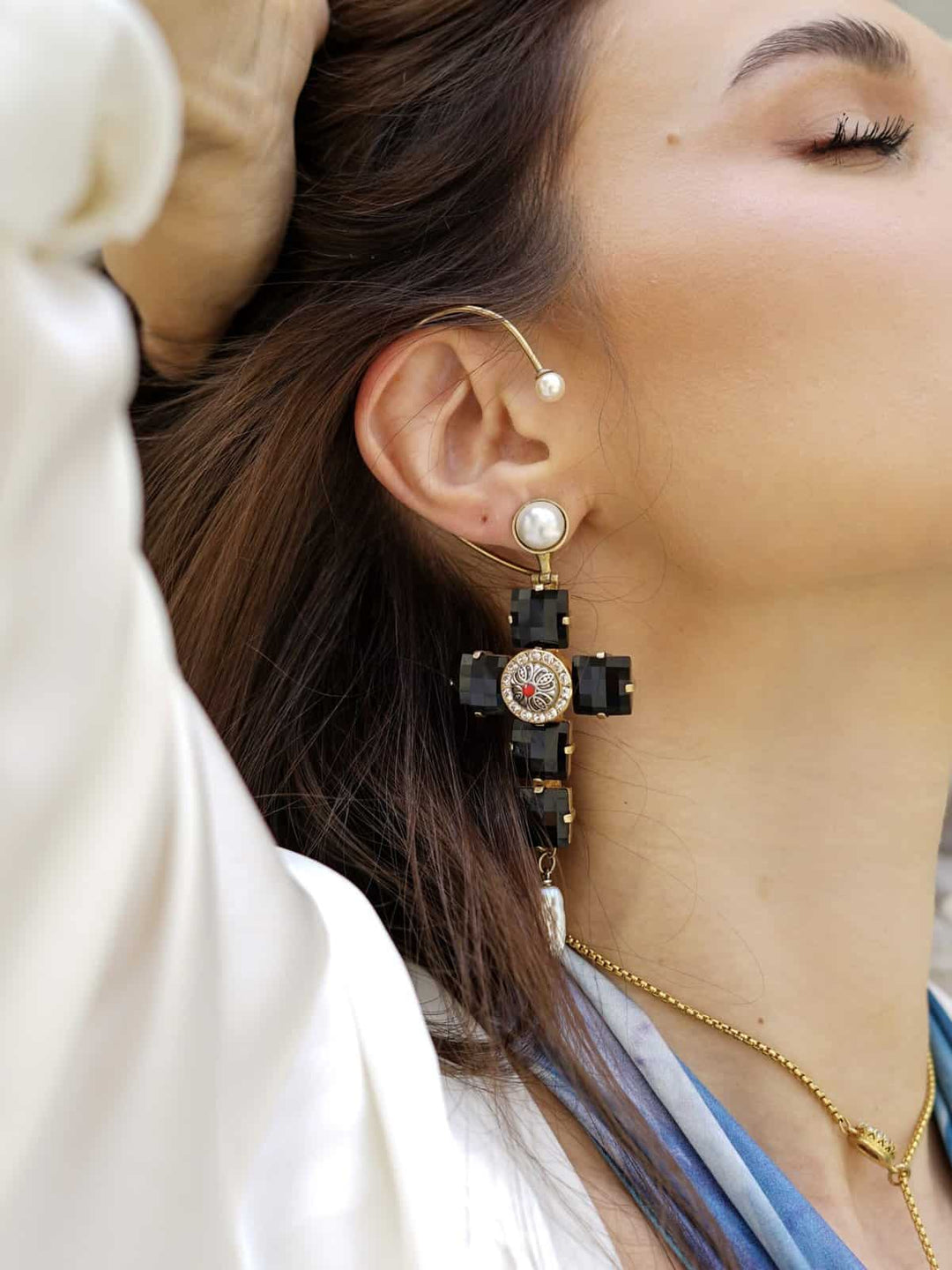 Crystal Cross Mono Earring*